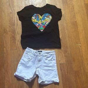 Black Heart Graphic Tee and White Shorts Set